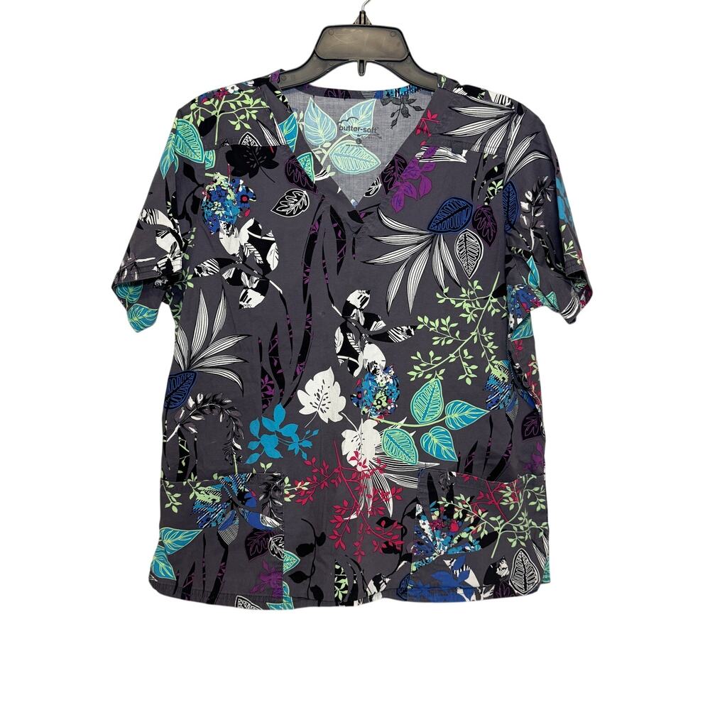Butter-soft by Uniform Advantage women's V-neck floral print scrub top Size L